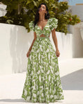 Tropical Green Set — Ruffled Swimsuit & Maxi Skirt