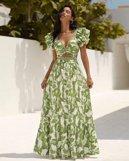 Set Tropical Vert — Maillot Volanté & Jupe Maxi