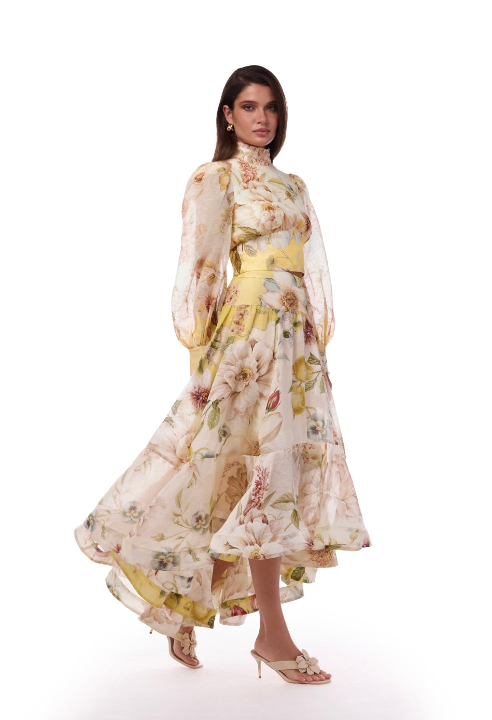 Flora Magnifica Silk-Linen Midi Dress – vue de face