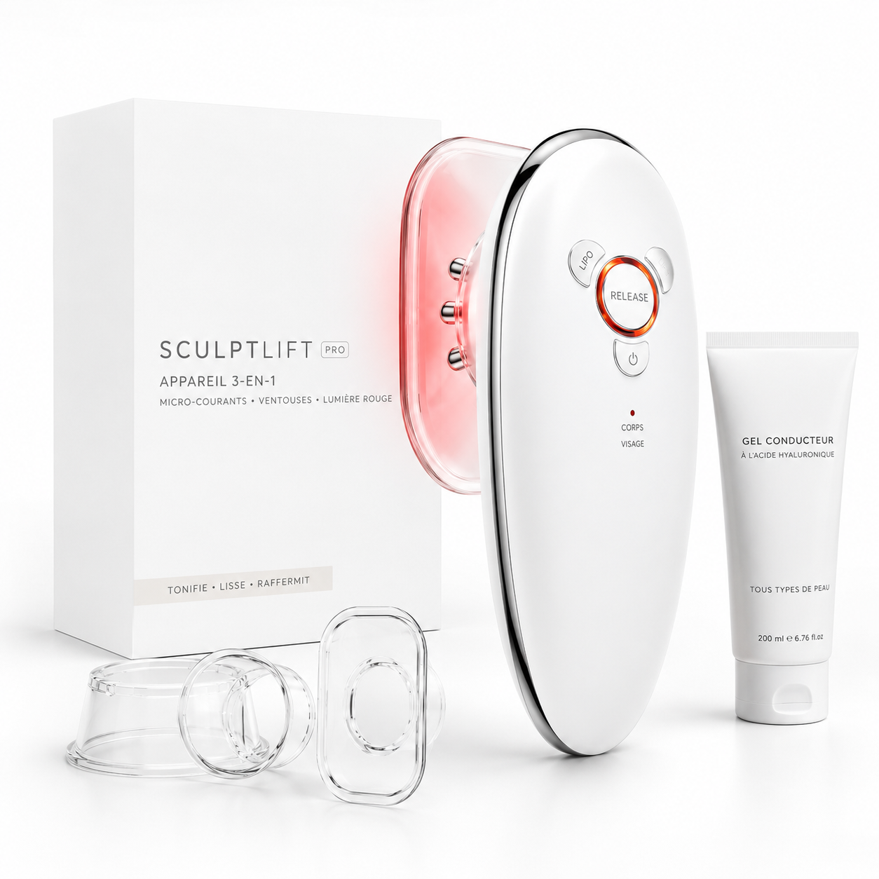 SculptPro 3-en-1 Cineaskin — Anti-cellulite, microcourant, ventouse, lumière rouge